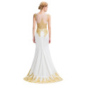 Grace Karin ärmellose goldene Applikationen lange weiße formale Abendkleid Ball unten Kleider GK000026-2